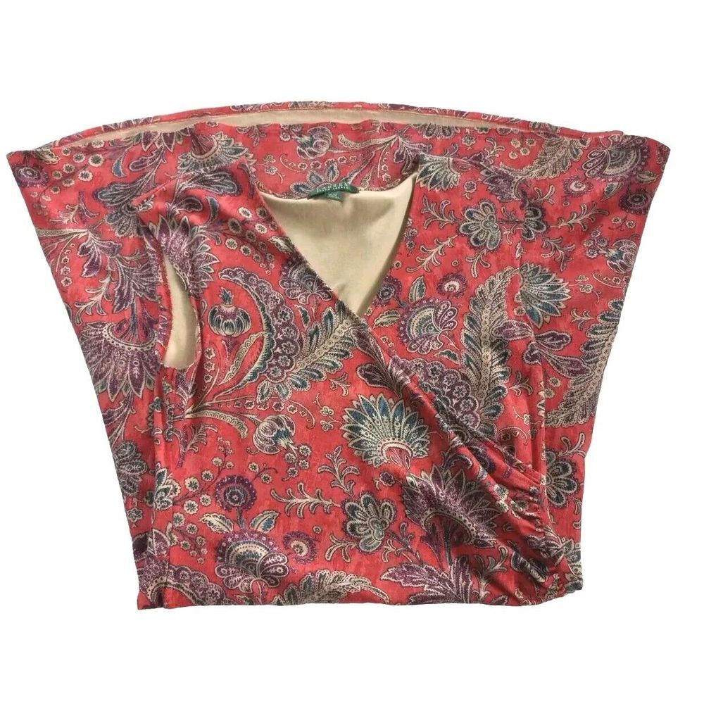 Lauren Ralph Lauren Women Medium Paisley Floral Sleeveless Stretch Pleated Modal